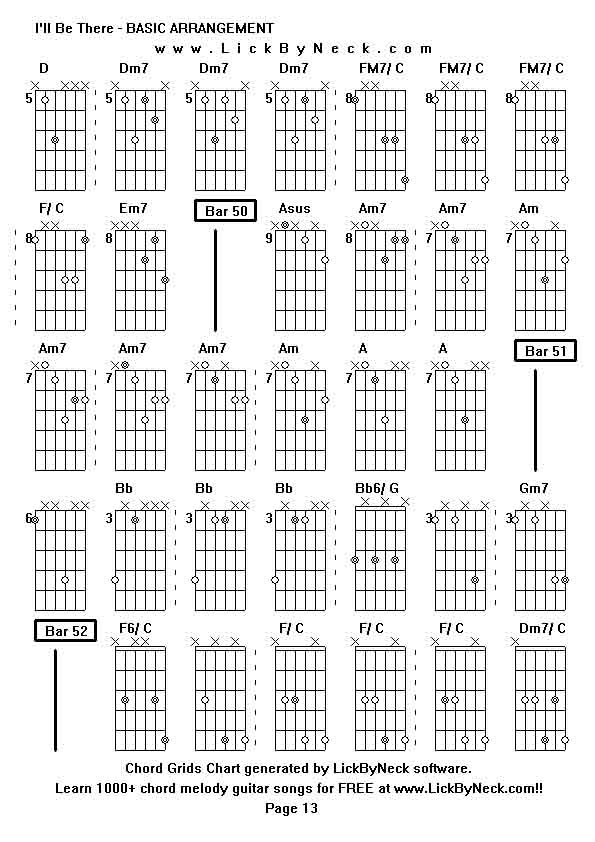 Chord Grids Chart of chord melody fingerstyle guitar song-I'll Be There - BASIC ARRANGEMENT,generated by LickByNeck software.